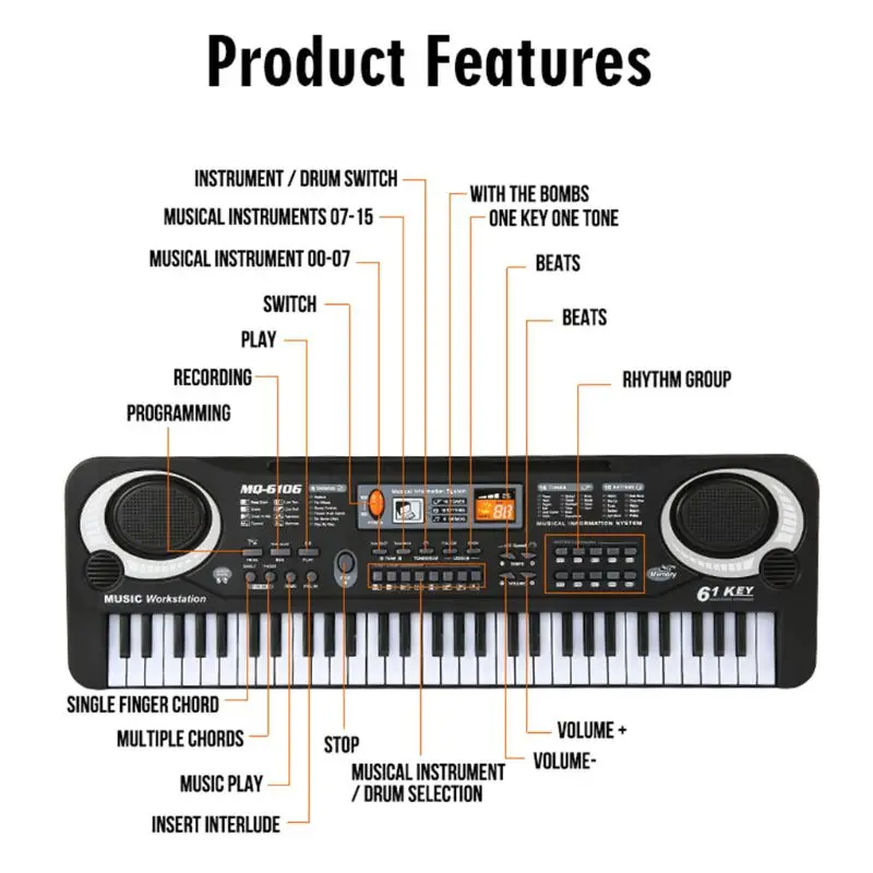

61 Keys Digital Music Electronic Keyboard for Key Board Electric Piano Children Gift E56D