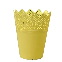 Elegant Lace Hollowed Out Crown Vase - Decorative Resin Flower Pot (Yellow)