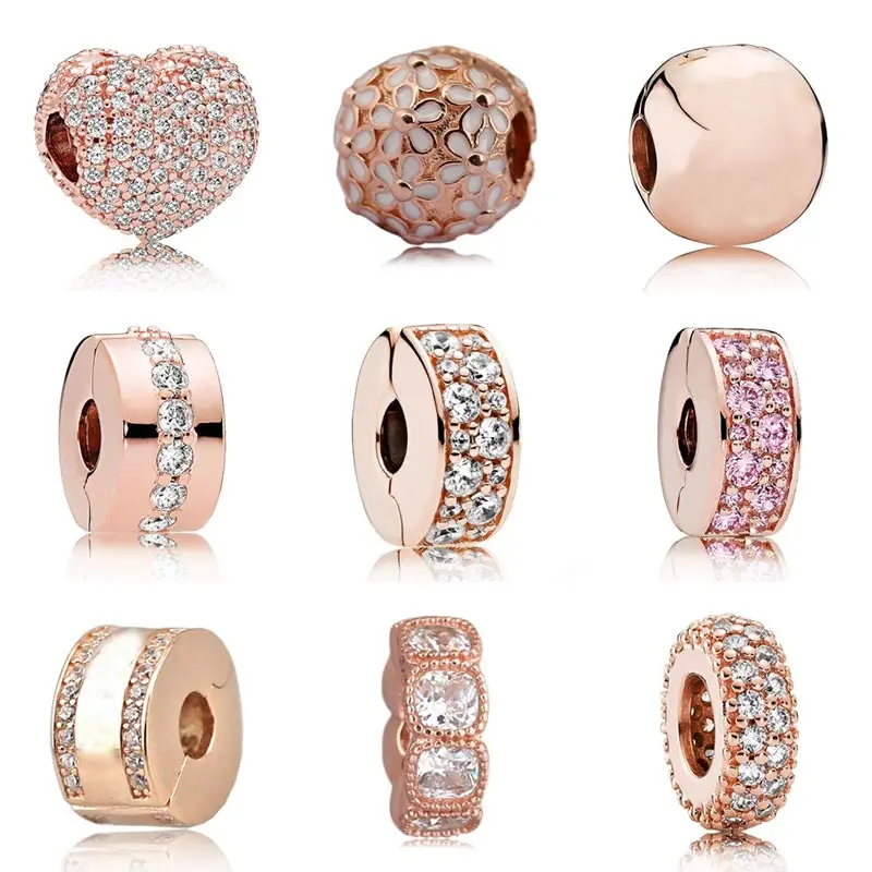 

Rose Gold Pave Open My Heart Shining Elegance Crystal Clip Stopper beads Fit Europe Bracelet 925 Sterling Silver Charms Jewelry