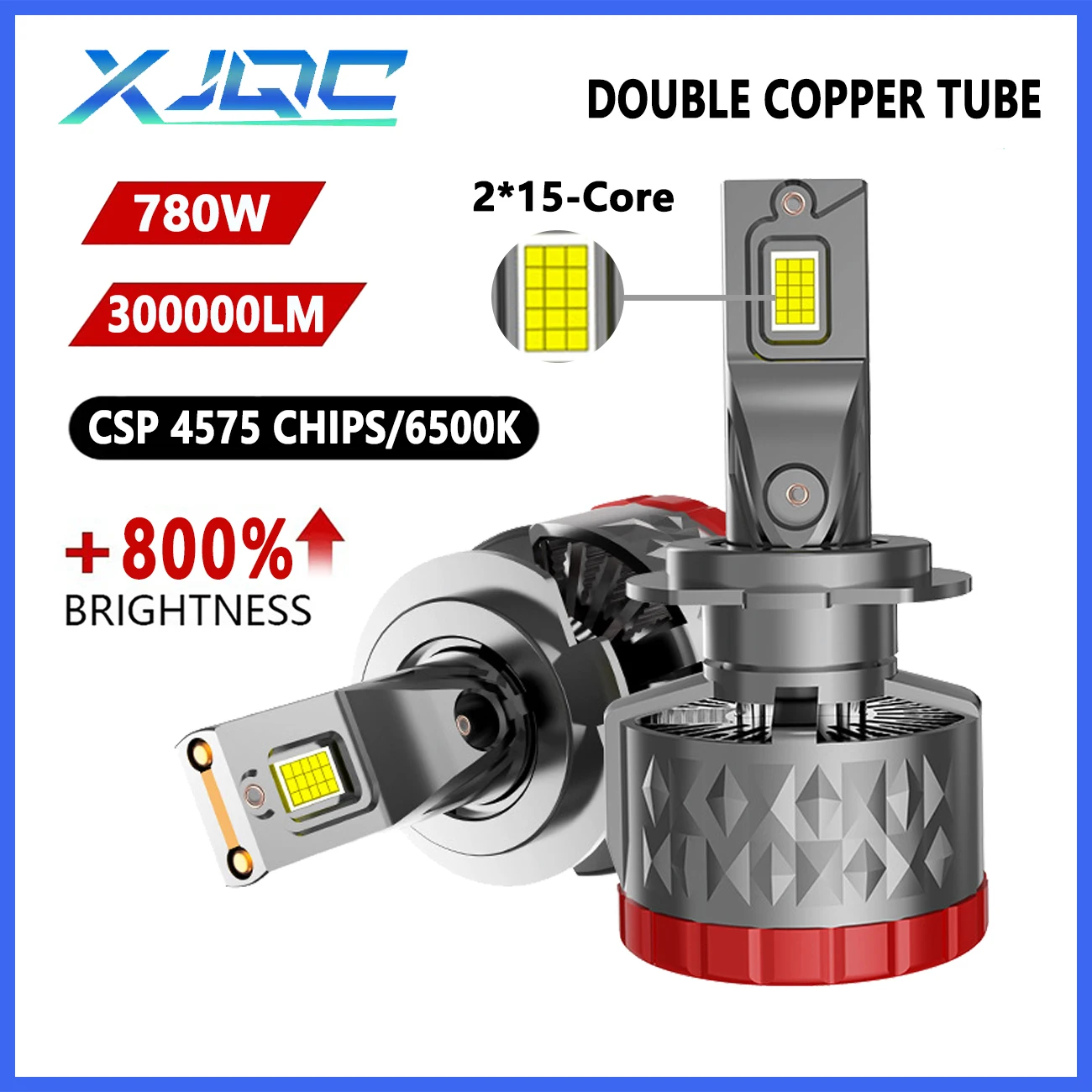 

XJQC Q7 H4 H7 Car LED Headlight 300000LM 6500K 780W H8 H9 H11 9005 9006 15 CSP Chips 4575 Canbus Double Copper Tube Powerful 12V