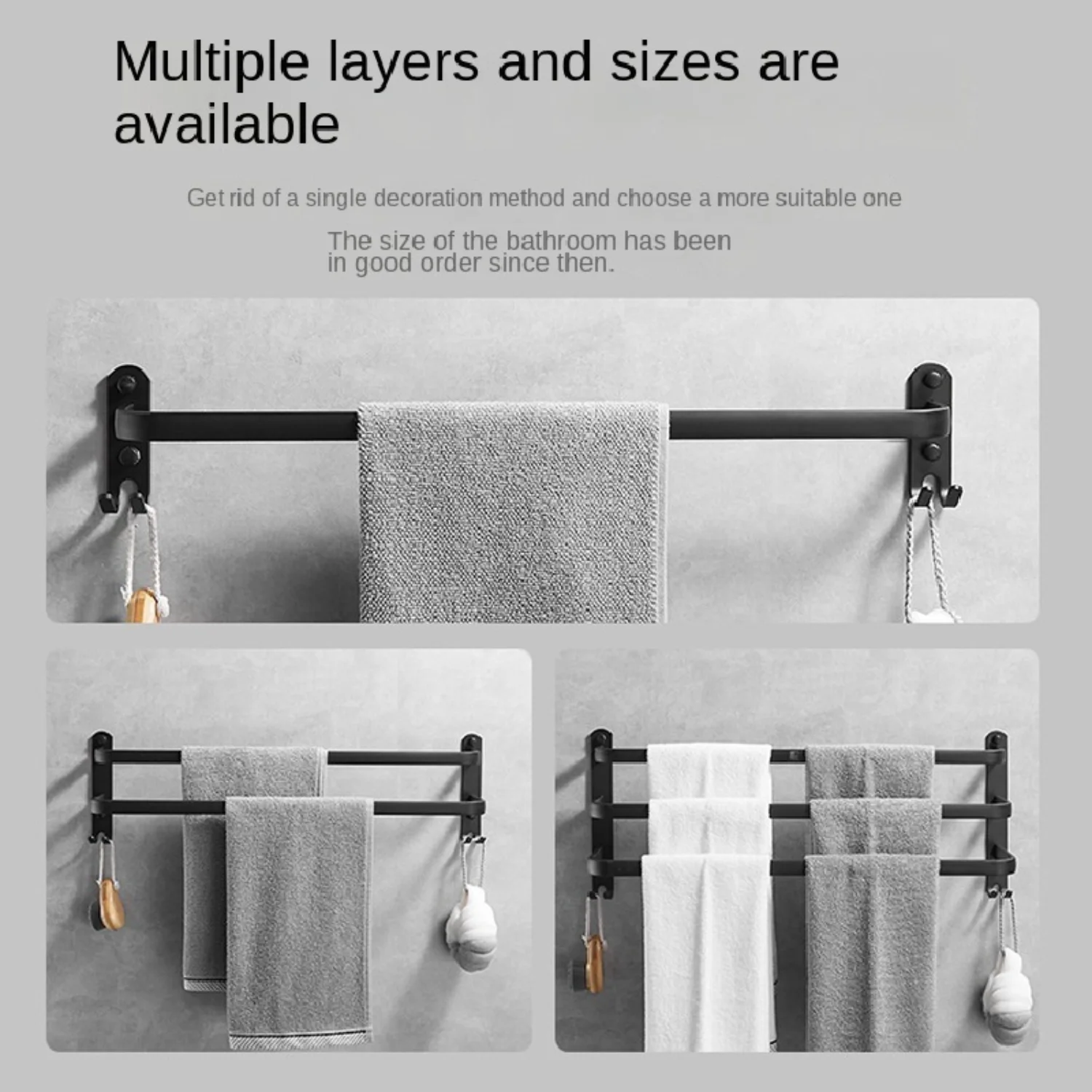 1pc Black Space Aluminum Towel , Towel Rack For Bathroom, Wall Mounted Holder, Bathroom Hanger, Bathroom Accessories