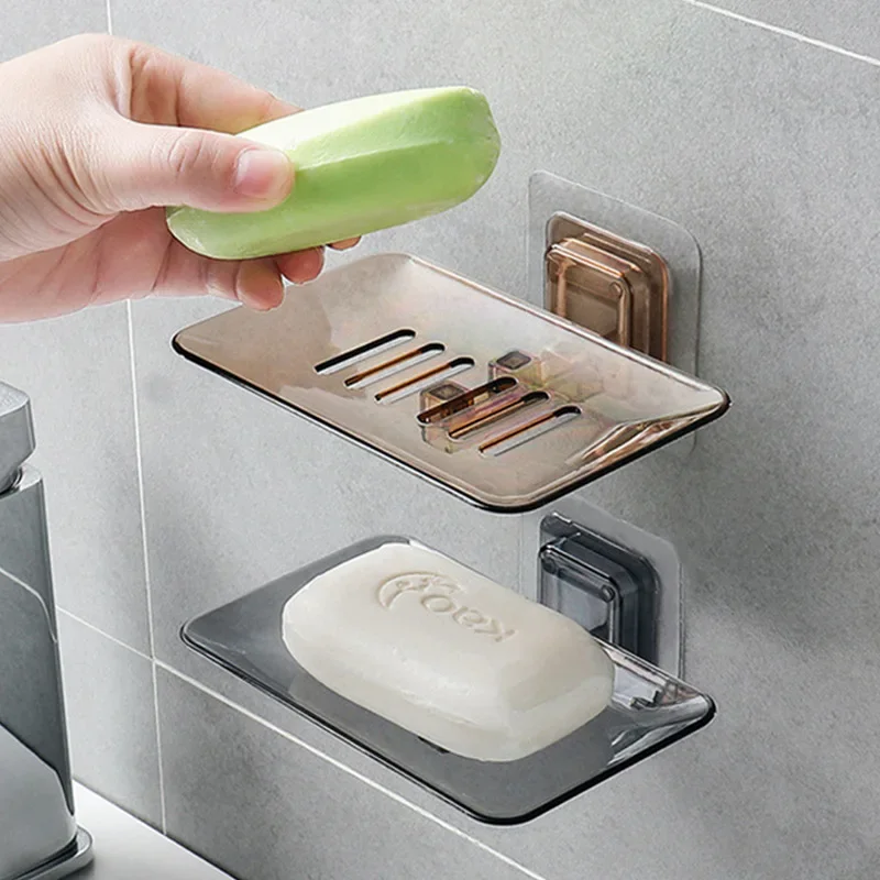 

Soap Rack No Drilling Wall Mounted Double Layer Soap Holder Soap Sponge Dish Bathroom Accessories Soap Dishes Self Adhesive