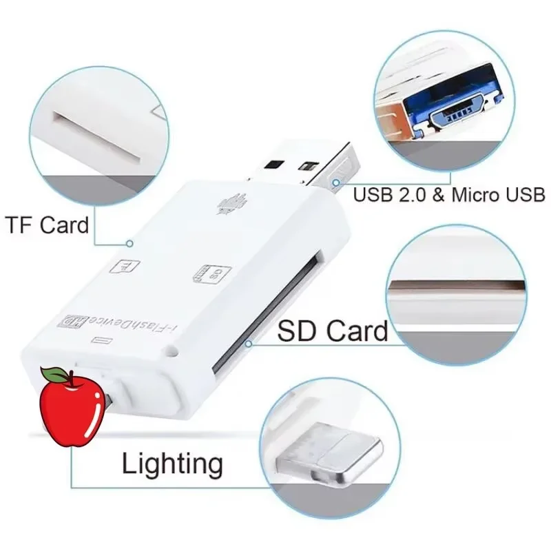 4 IN 1 TF Card Reader OTG Adapter USB Flash Drive SD TF Card Reader Lightning to MicroSD Adapter For Iphone Android