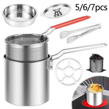 Friggitrice in acciaio inossidabile con cestello per friggere Friggitrice per olio multifunzionale Pentola da cucina specifica per friggere pollo patatine fritte Strumenti di cottura 1