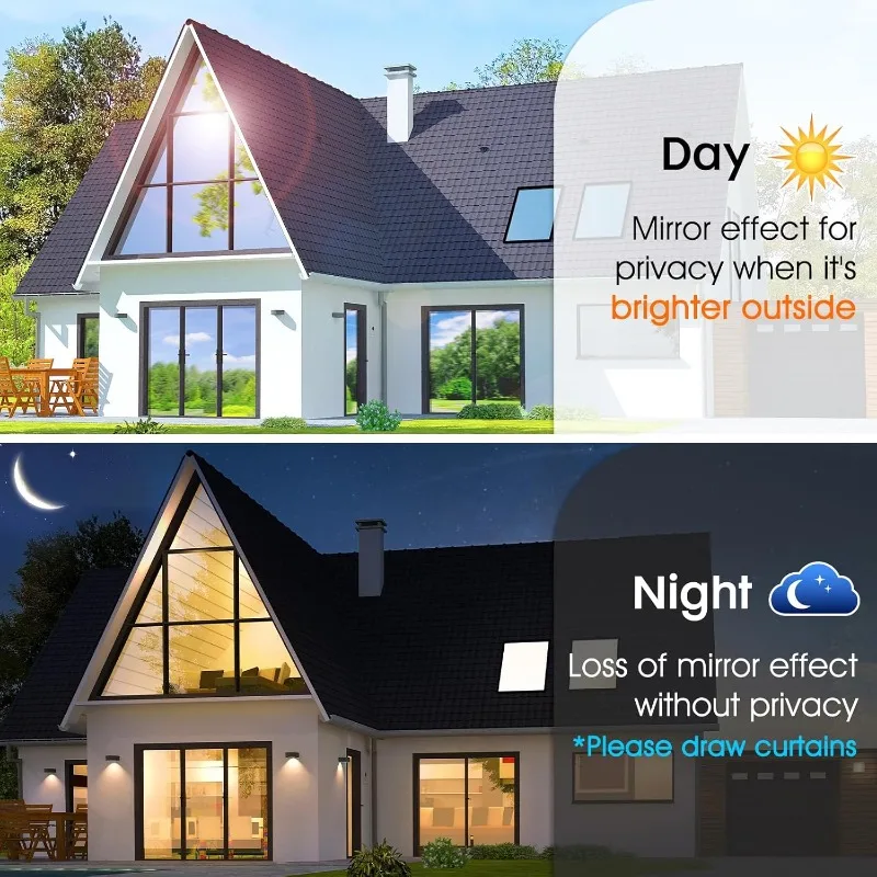 Silver Reflective Daytime Privacy Glass Film - Heat Control & Sun Blocking, Non-Adhesive Static Cling