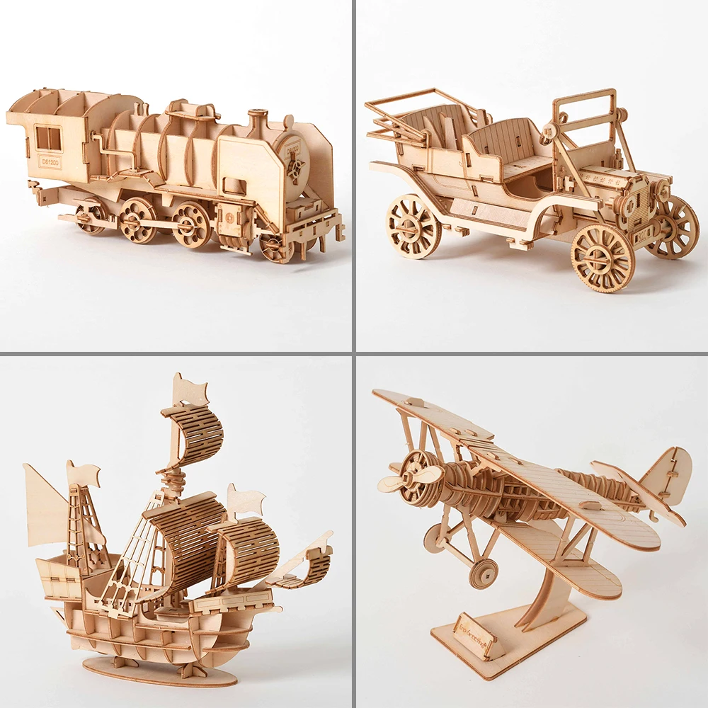 Taglio Laser Fai Da Te Nave A Vela Treno Aereo Giocattoli 3D Puzzle In Legno Giocattolo Modello Di Assemblaggio Kit Scrivania Decorazione Per Bambini 