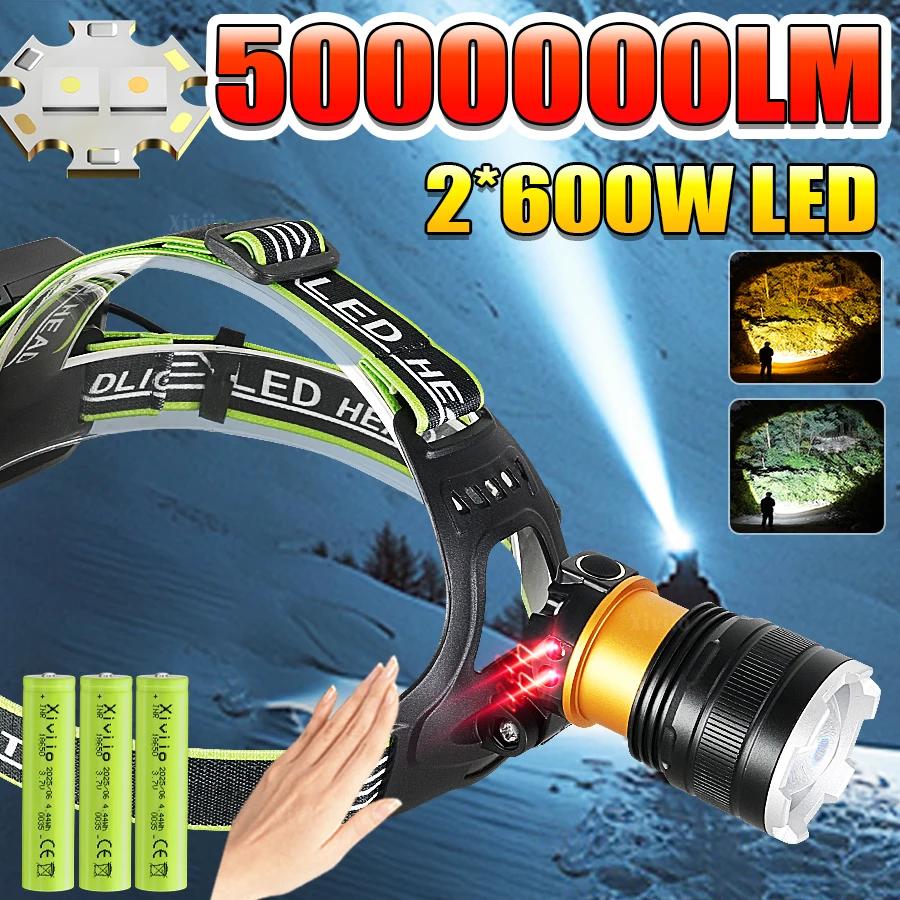 50000000LM 초강력 LED 헤드램프 충전식 고출력 헤드 플래시라이트 헤드 ..