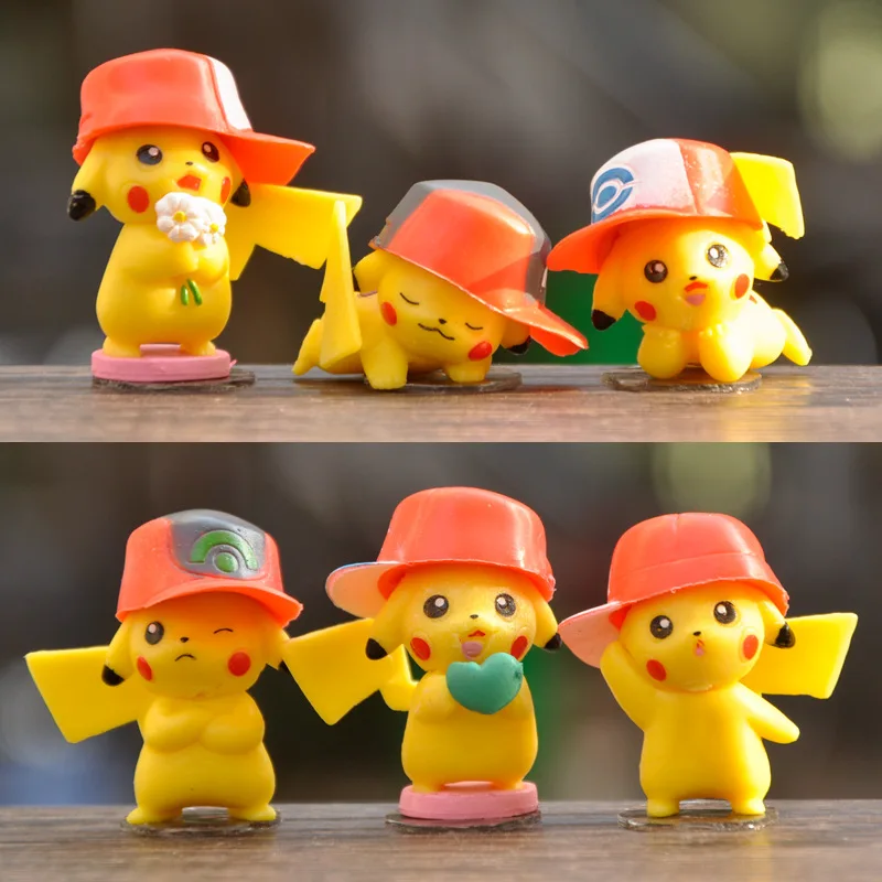 6 Pz Anime Pokemon Pvc Action Figure Pikachu Ash Ketchum Hat Kawaii Figurine Modello Da Collezione Bambola Giocattolo Bambini Sorpresa Regalo