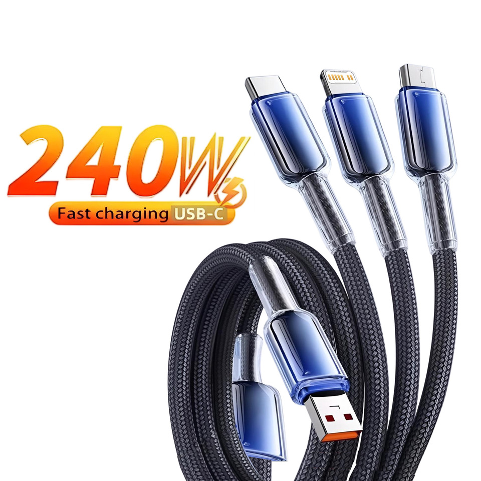 240W 1.2m 3 in 1 Fast Charge Cable For iPhone 11 XS XR iPad Air Onepuls Samsung S20 S10 Xiaomi Huawei Type C Line Micro USB Wire
