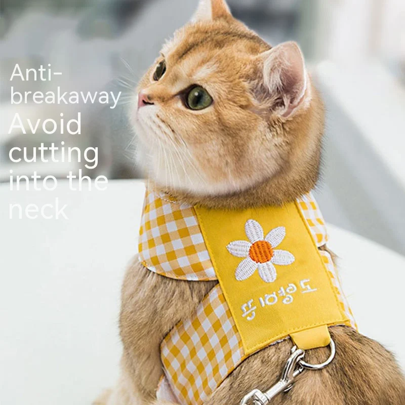 

Cat Daisy Plaid Traction Rope Out Walking Cat Rope Cat Chain Vest Type Anti Break Free Chest Strap Pet Supplies