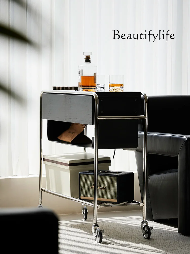 

Modern Solid Wood Side Table Home Living Room Sofa Side Cabinet Mini Coffee Table Light Luxury Portable Stroller