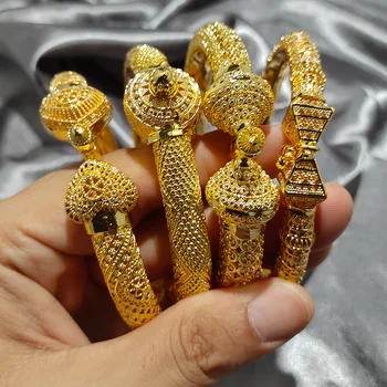 Lusso Dubai francia 24k braccialetti Color oro per le donne ragazze matrimonio africano lusso larghezza braccialetti da sposa 1