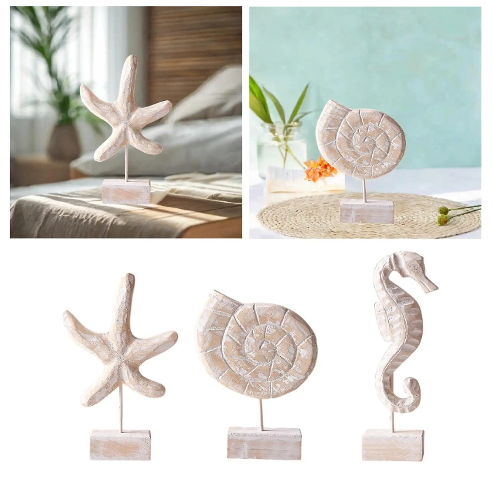Wood Statue Beach Table Decor Handmade Decoration Accent Figurine Tabletop Statue for Home Office Kitchen Bedroom Mantel