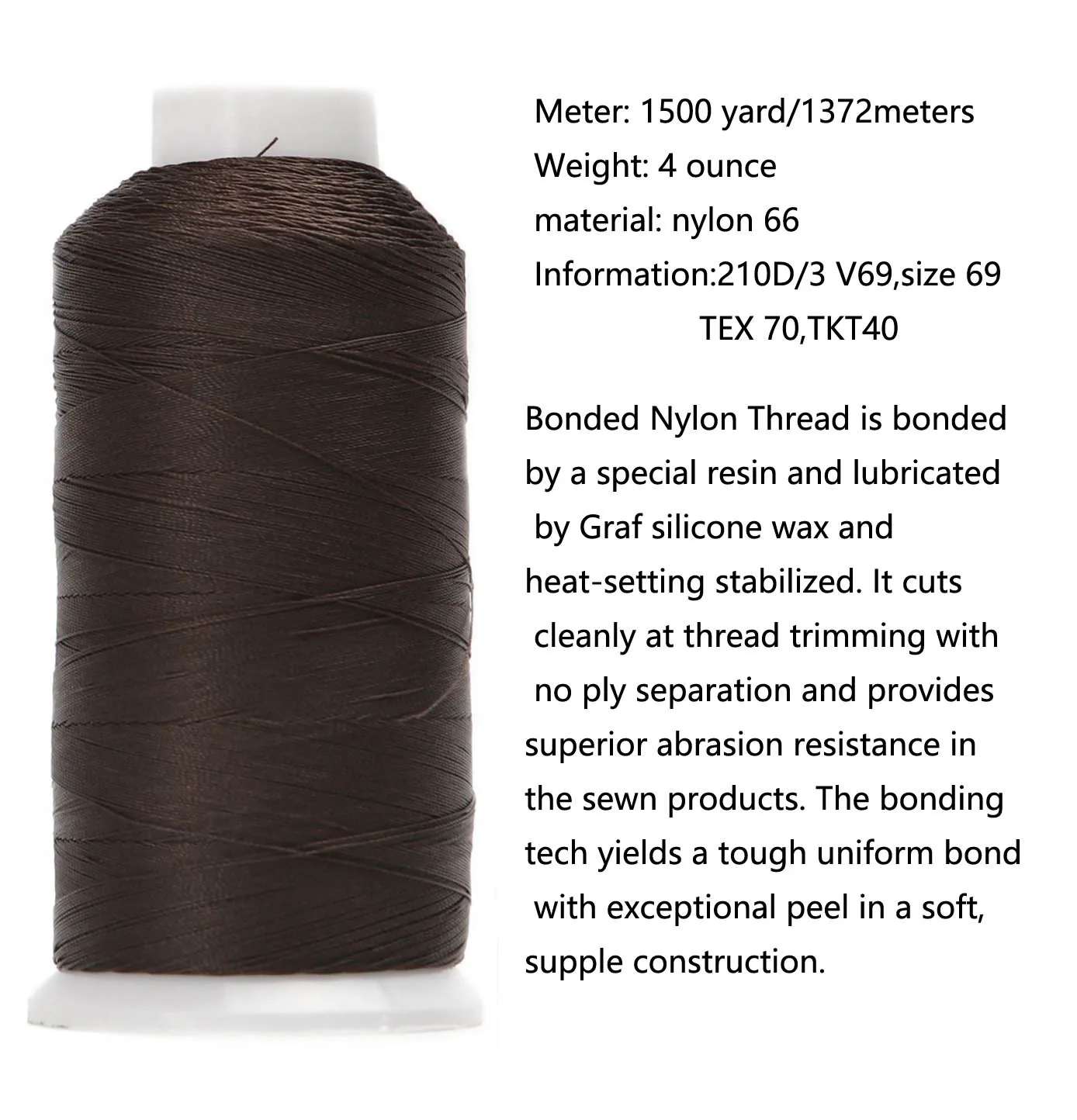Black) Marine Bonded Nylon Thread, V 69 Weight. (100% Nylon)