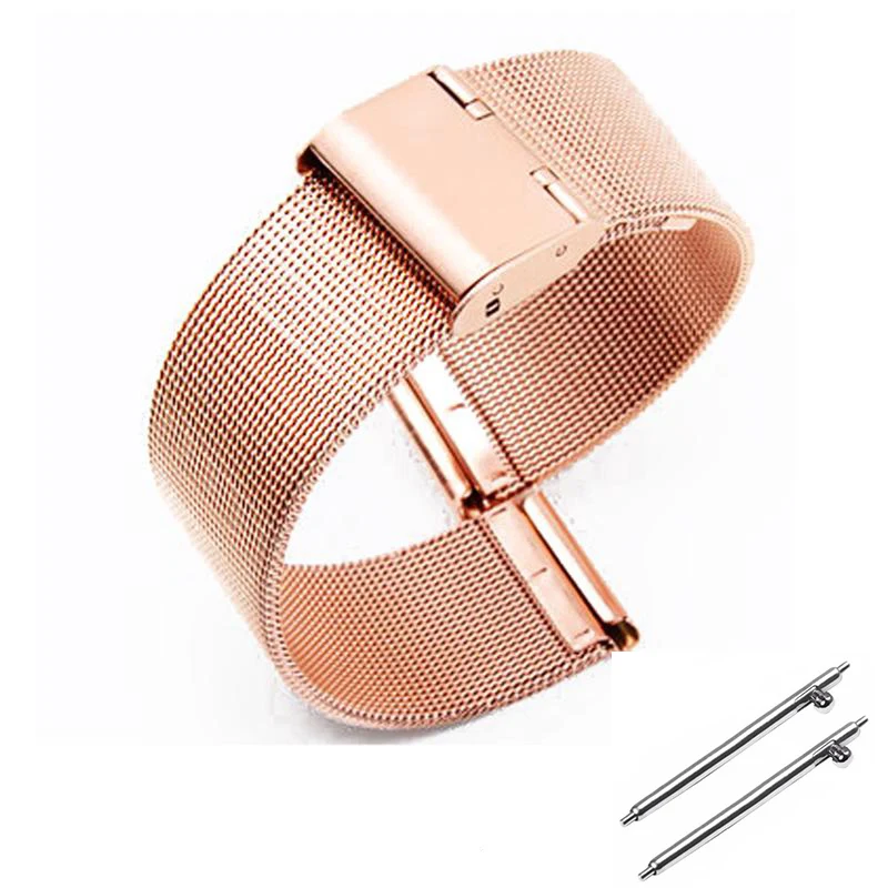 Luxurious Milanese Stainless Steel Metal Watch Band Bracelet - Black & Rose Gold Finish