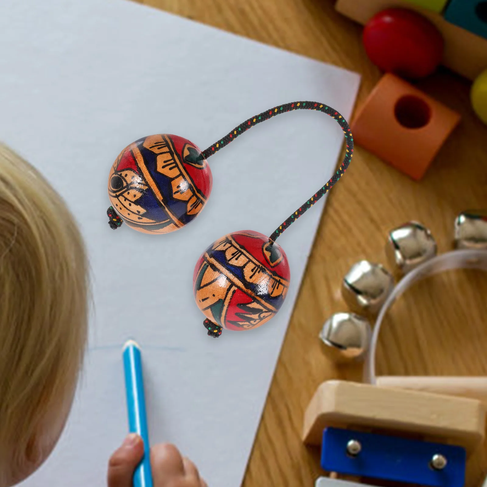Shaking Rhythm Double Balls Indonesian Hand-painted Maracas Style Percussion Musical Instruments
