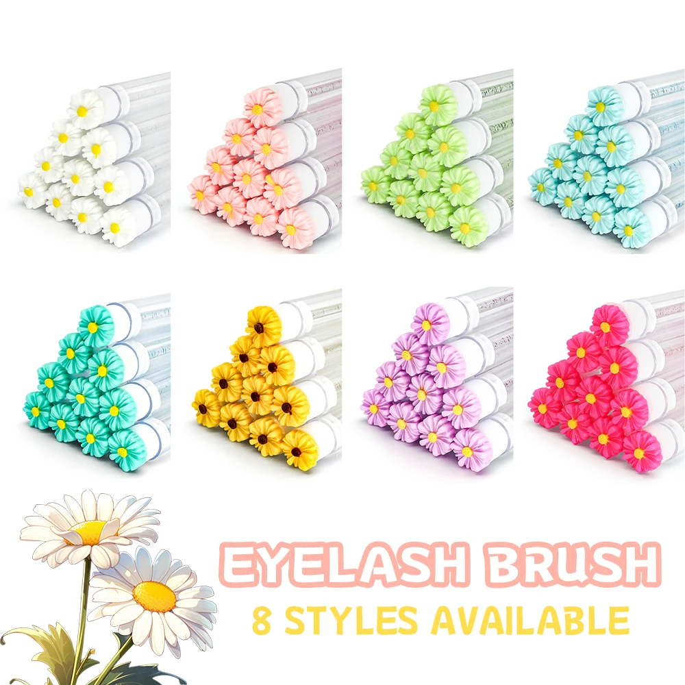 10/50Pcs 데이지 속눈썹 브러쉬 튜브 일회용 마스카라 완드 튜브 재사용 가능한 래쉬 스풀리 브러쉬 방진 클리너 보관 튜브