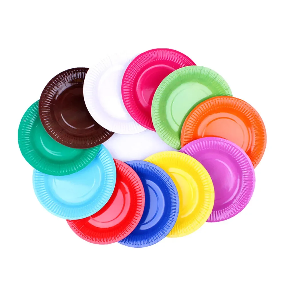 Colorful DIY Craft Materials Disposable 7 Inch 9 Inch Round Paper Plate For Kindergarten Creative Handwork Supplies