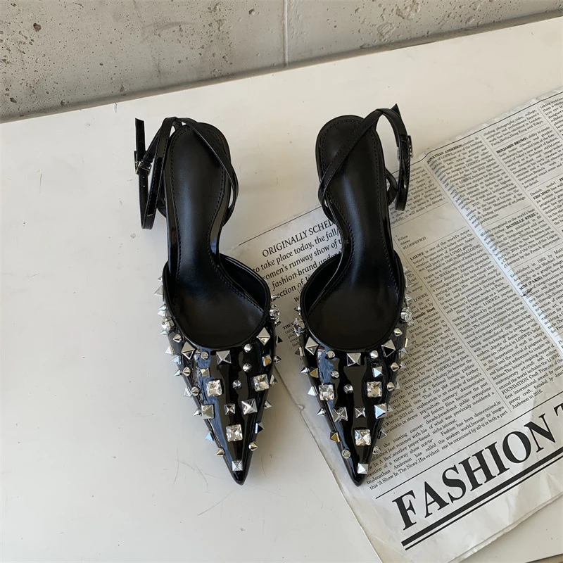 

2023 Spring New Pumps Women Shoes Fashion Rivet Pointed Toe Ladies Elegant Slingback Sandals Zapatilla De Muje