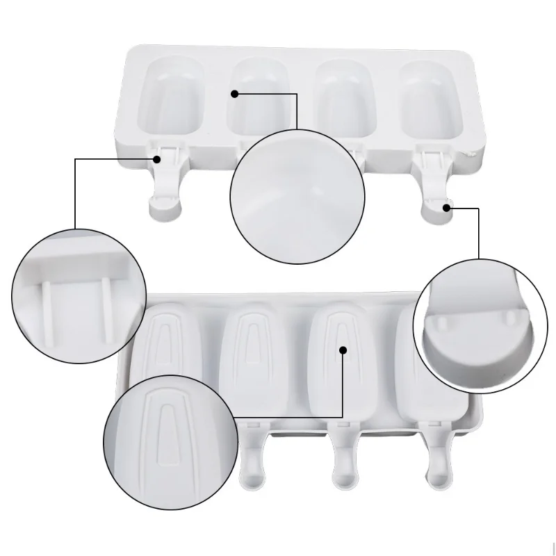 4-Cavity Baking Mini Silicone Ice Cream Molds Popsicle Molds Cake Chocolate Cakesicle Mold DIY Ice Pops Oval