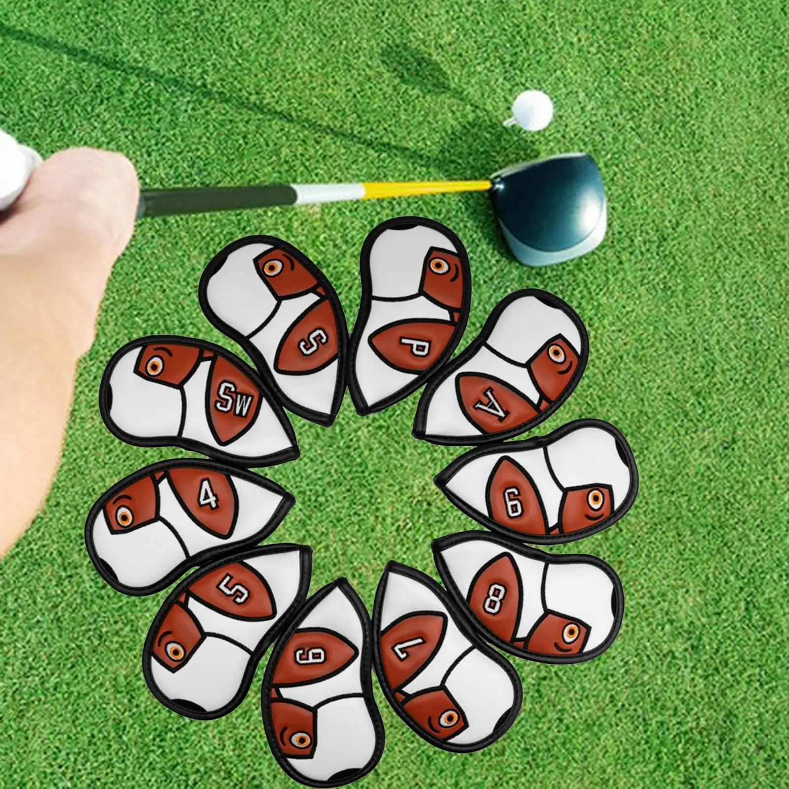 

10x Golf Club Headcovers Golf Iron Covers Set Number Embroidered Wear Resistant Gift for Practice Beginners Trainer Golfer