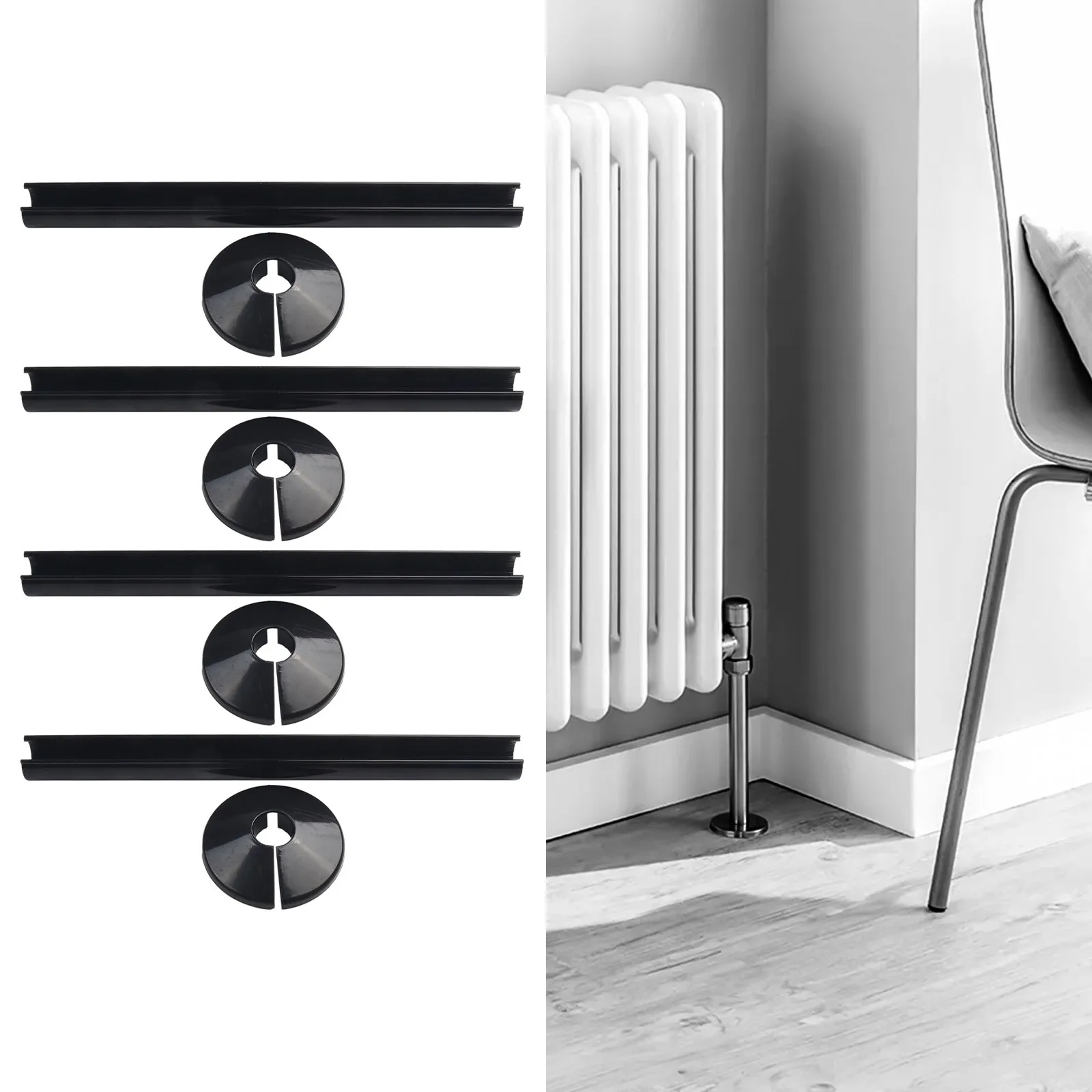 

Black Finish Part Replacement Pipe Cover Tube Radiator Pipe Covers 200mm 4pcs Black Chrome Easy Installation White