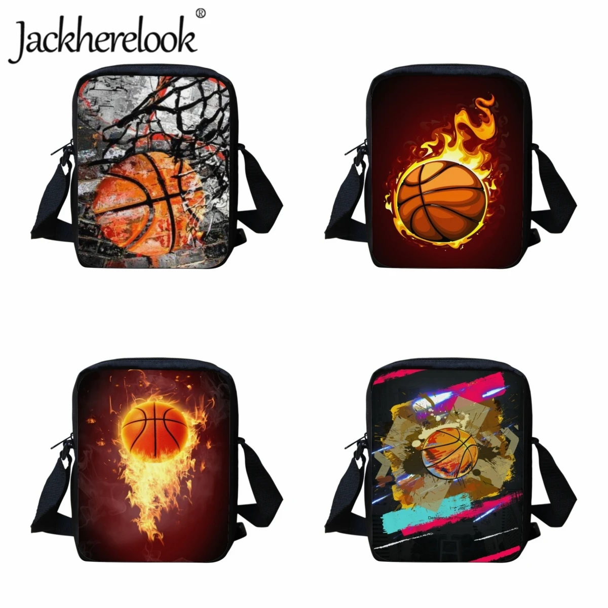 Jackherelook arte chama padrão de basquete saco do mensageiro para meninos crossbody sacos escola crianças sacos de viagem sacos de ombro casuais