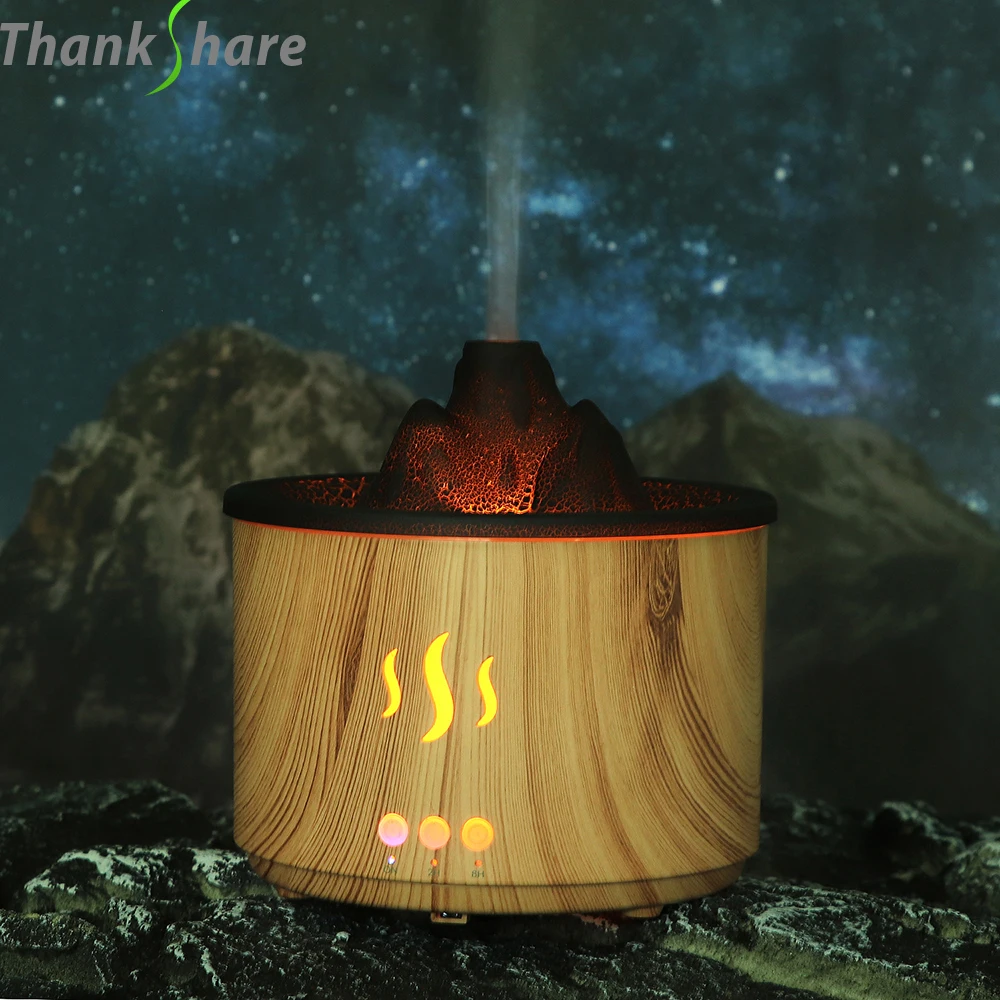 Flame Volcano Humidifier Aroma Diffuser Ultrasonic Mist Maker Fogger LED Essential Oil 500ml Home Diffuser With Remote Control 4