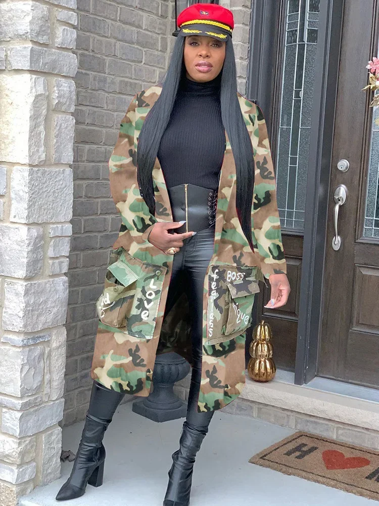 Wmstar Camouflage Trench Jacket Women Clothing 2023 Letter Print Coat Fashion Streetwear Long Style Tops Wholesale Dropshipping