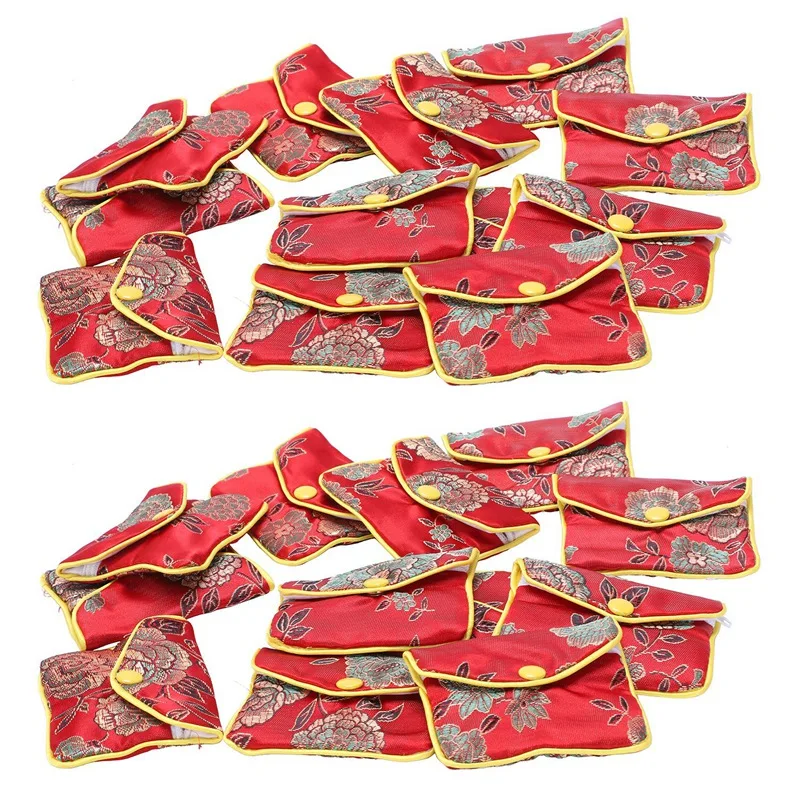 

Маленькая шкатулка для ювелирных украшений 24 в 1, красная сумка для ювелирных украшений, шелковая тканевая сумка с вышивкой, кошелек для монет