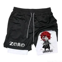 Anime Print Two-in-one Men's Elastic Double-layer Shorts Summer Quick-drying Running Fitness Compression Sports Shorts M-3XL 2