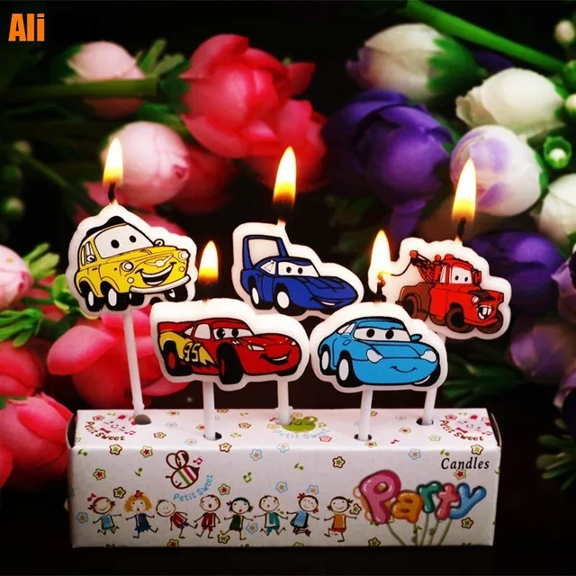 5 Db/Tétel Kreatív Illatos Születésnapi Esküvők Rajzfilm Autók Gyertyák Lángtalan Torták Gyermekeknek Ajándékok Dekoráció