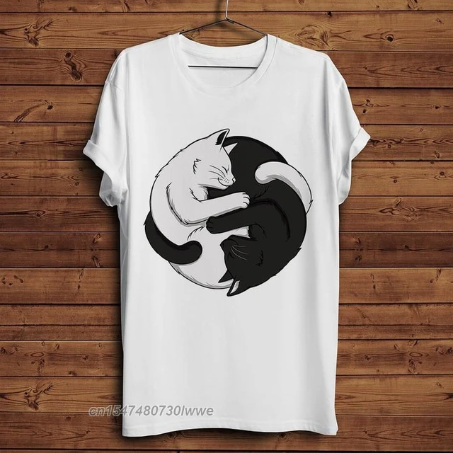 Yin Yang Black And White Cats Funny T Shirt Men Casual Cool Street Wear Tshirt Simple Cartoon O Neck Tees - AliExpress