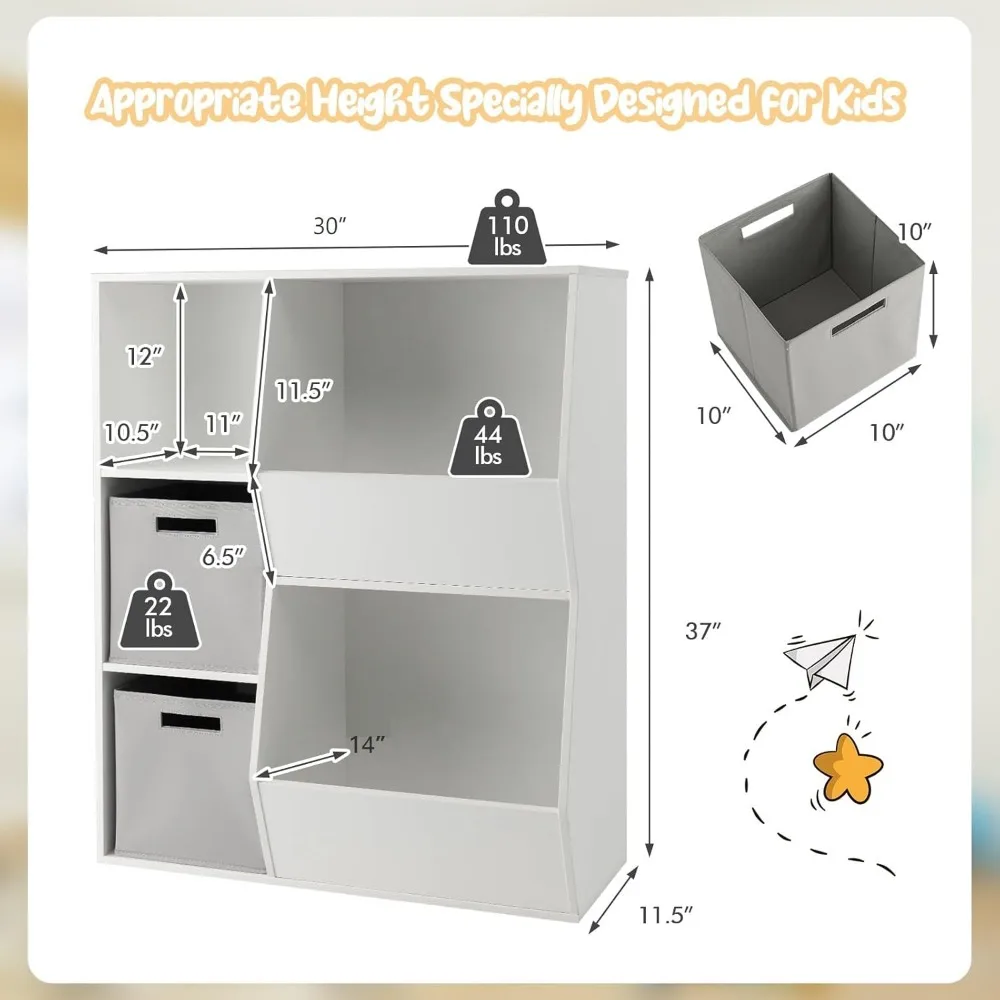 Kids Toy Storage Organizer with Bookcase, Children Bookshelf and Toy Storage Bins for Toddlers, Wooden Storage Cabinet 3