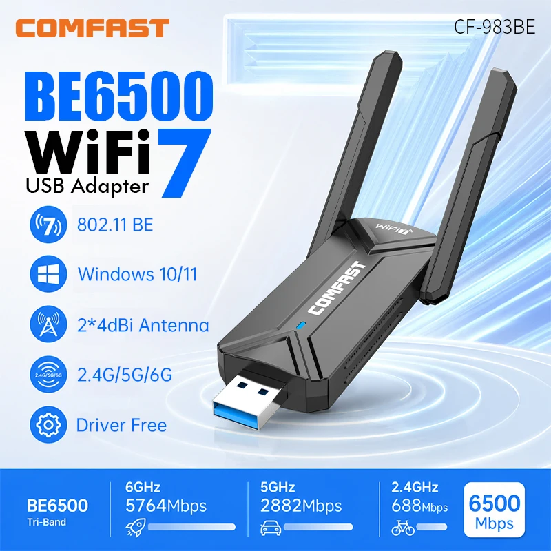 COMFAST CF-983BE BE6500 WiFi7 USB 3.0 어댑터 트라이 밴..