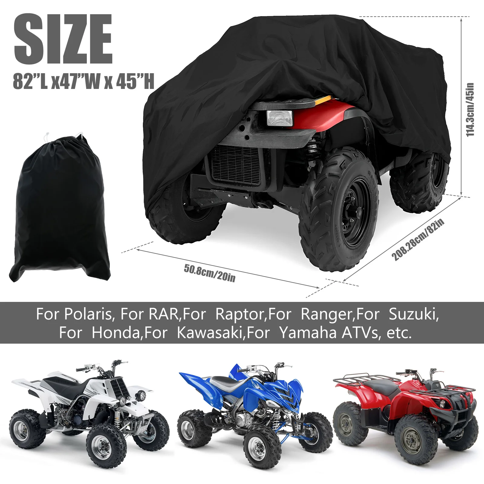 ATV Cover Waterproof Outdoor Heavy Duty 4 Wheeler Quad Proof All Season UV Protection for Polaris Yamaha Honda Protect ATV Cover