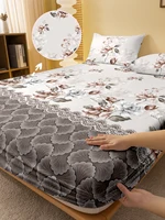 1 Simple modern Plant Flower printed matte Fitted Sheet, bedroom printed bed cover, bedding (excluding pillowcases) 1