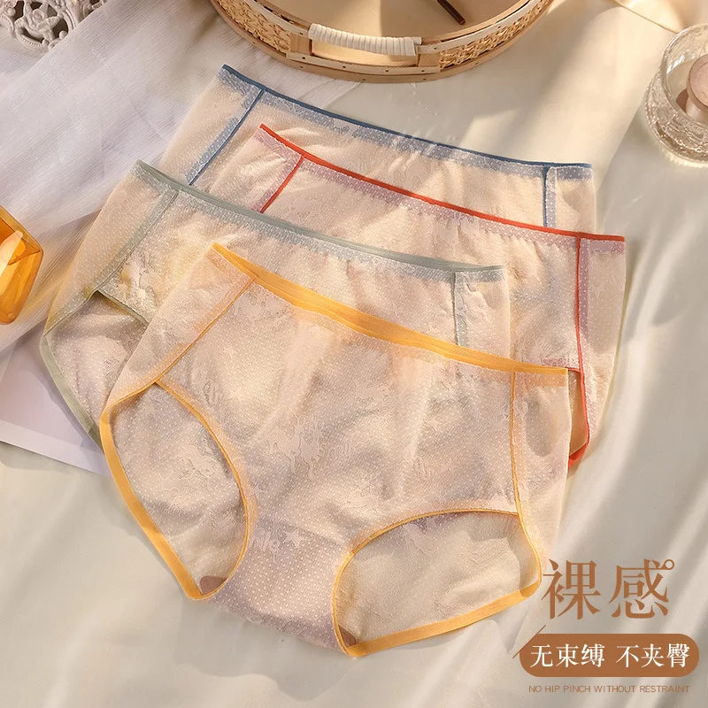 

Women's Summer lace underwear female non-trace breathable sexy hollow out antibacterial cotton fork lift the briefs 6 colors