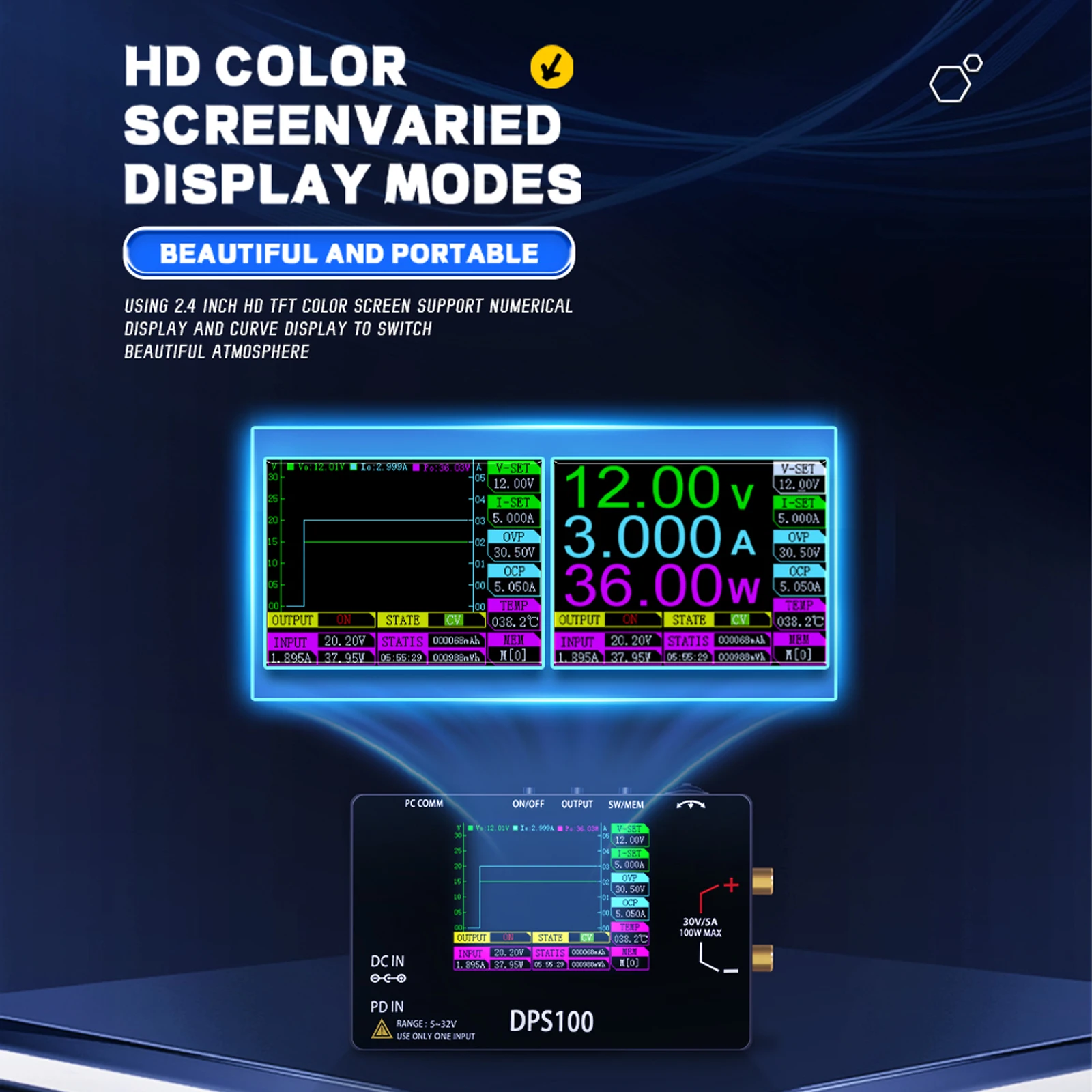 DPS100 Pocket Laboratory DC Power Supply 30V 5A 100W Pocket Size Bench Switching Programmable Voltage Regulator Power Supply