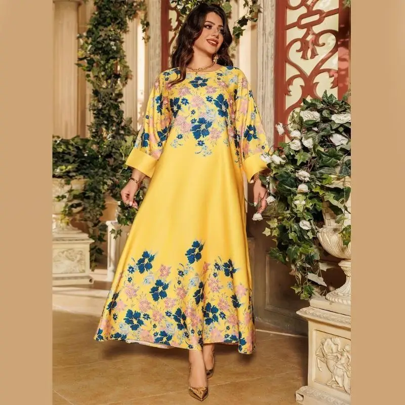 39BD Women Kaftan Kleid Islamische Kaftan Roben Kleid in voller Länge Kaftan Kleid Blumendruckkleid – Detail 1