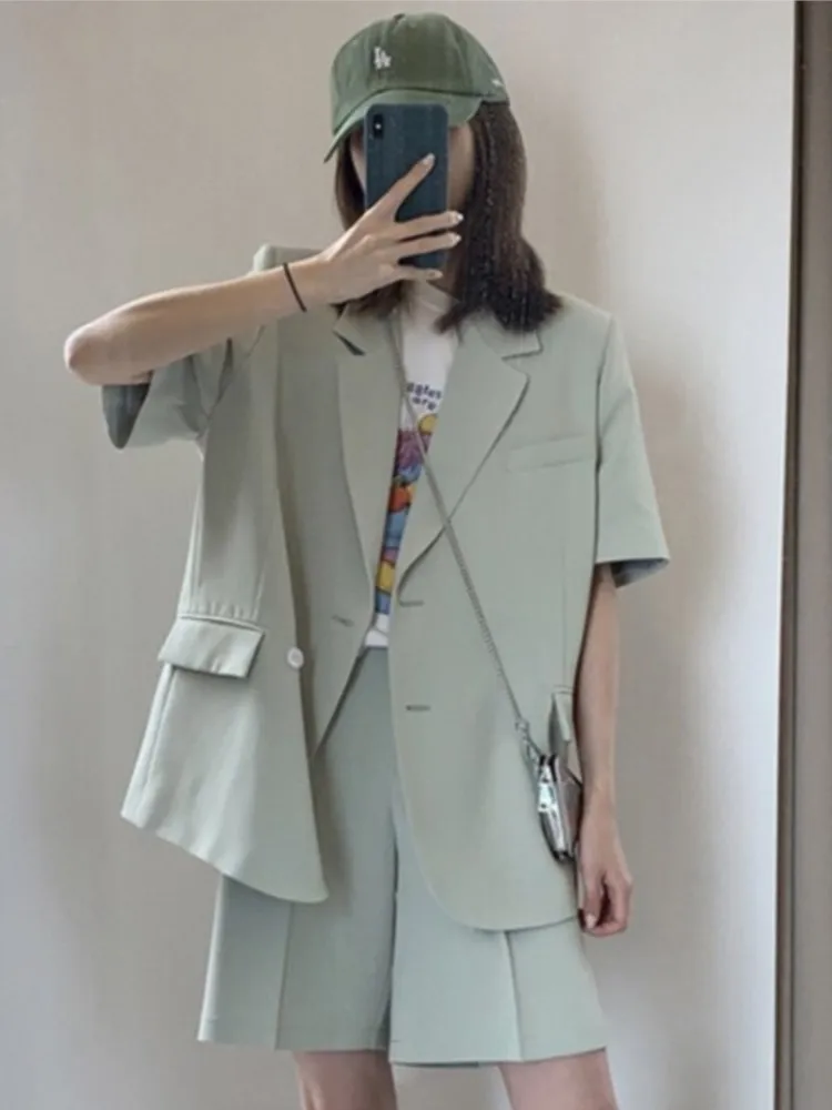 

Women's Elegant Blazer Jacket with Shorts Ladies Casual Business 2 Piece Set Female Fashion Korean Clothes Summer Outfits