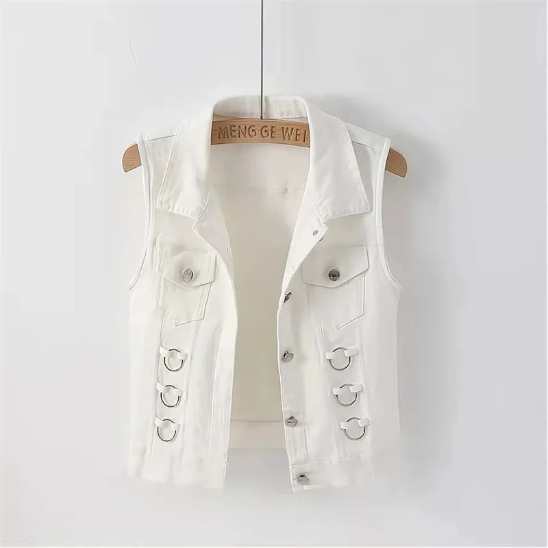 Fashion Denim Vest Female Spring Autumn Sleeveless Wild Tops Short Jacket Women Jean Waistcoat White Black Chaleco Mujer S-5XL