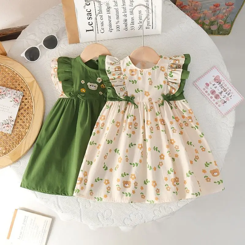 1-6Years Toddler Baby Summer Dress Children Cartoon Floral Dresses for Girls Cute Outfits Clothing 2 3 4 5