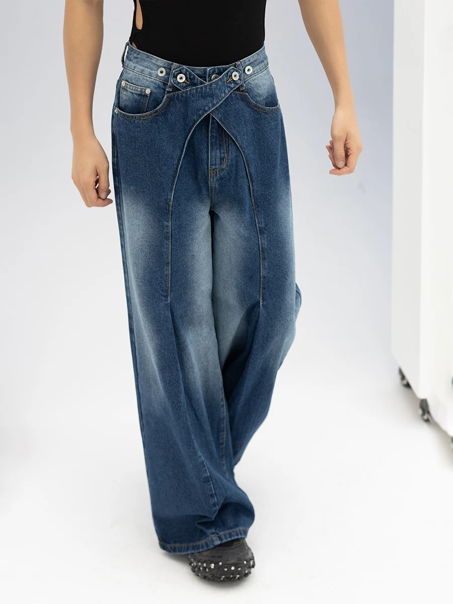 Fashion Blue Jeans Men's Loose Cotton Wide Leg Straight Retro Casual Denim Pants Youth Popularity Trendy Male Denim Trousers