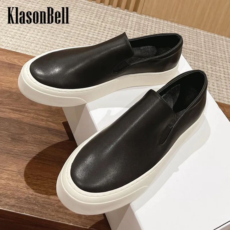 

9.28 KlasonBell Slip-Ons Loafers Sneakers Women Genuine Leather Thick Sole British Style Round Toe Casual Board Shoes