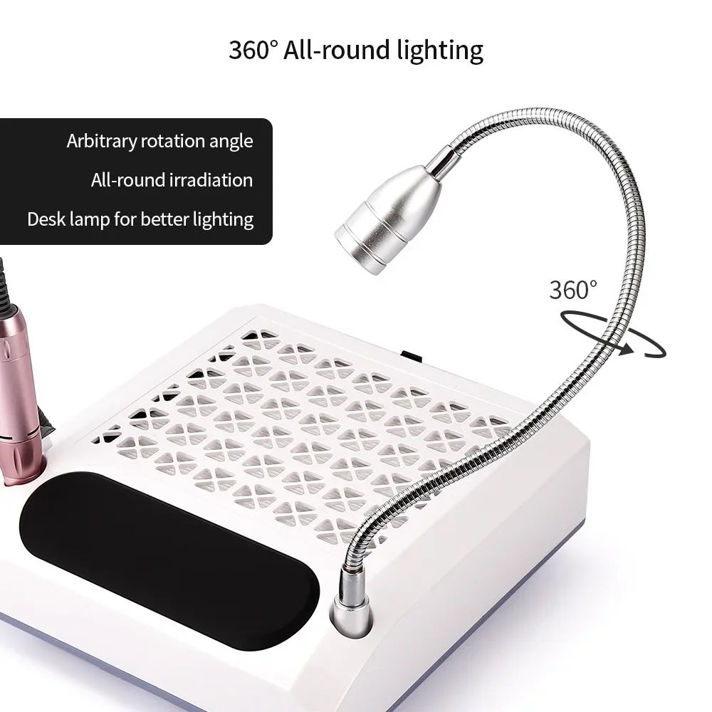 80W 30000RPM Powerful 4 in 1Nail Drill Machine Nail Suction Dust Collector Fan With Lamp Nail Vacuum Cleaner Manicure Polisher