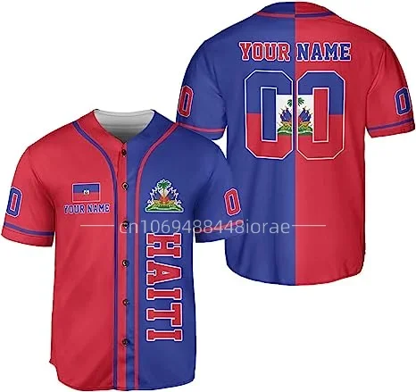 

2024 Мужская Бейсбольная Футболка с флагом Гаити, Женская бейсбольная рубашка с индивидуальным именем и номером, рубашка оверсайз с коротким рукавом