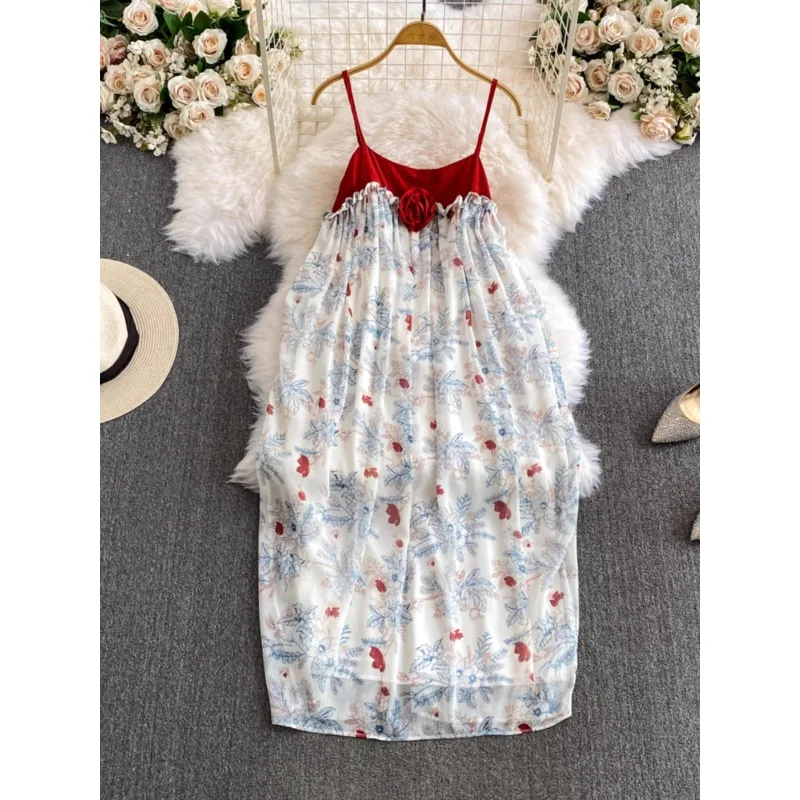 

Винтажное платье на бретельках для отпуска, милое свободное пляжное платье средней длины контрастных цветов, с прострочкой, для отдыха на море и отдыха