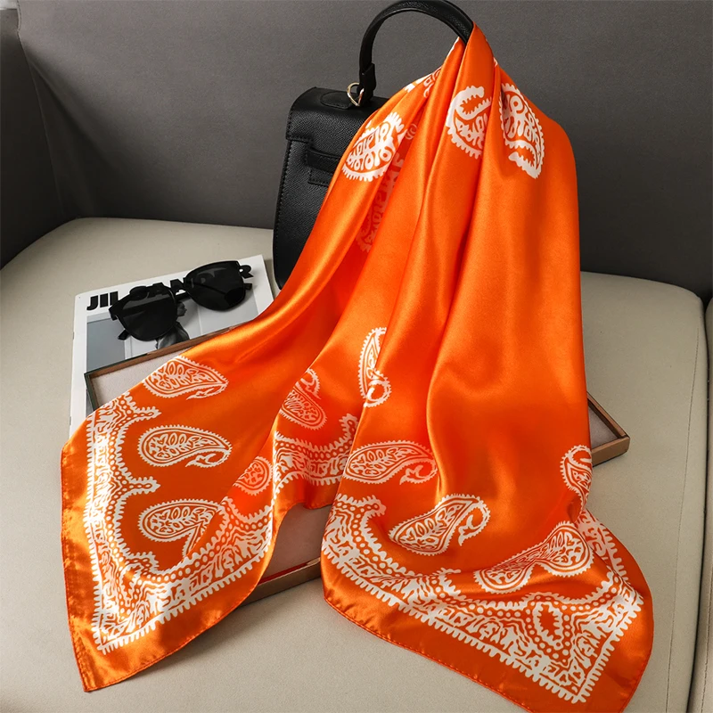90*90cm Platz Silk Schal Frauen Mode Designer Schöne blumen Foulard Weiche Satin Schal Kopftuch Schals Hals kopftuch – Detail 11