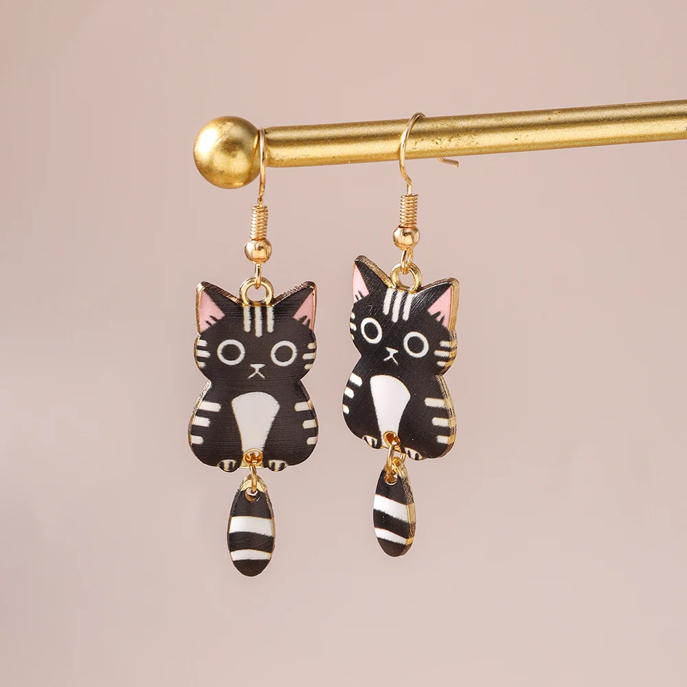 Aihua Niedliche Katzen-Ohrringe Emaille Welpen-Punkt-Katzen-Hängeohrringe für Frauen Mädchen Kinder Geburtstagsparty Schmuck Geschenke – Detail 9